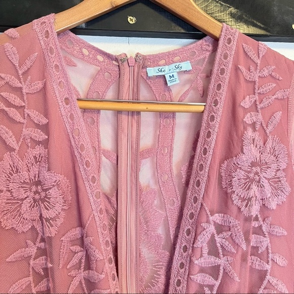 She+Sky Pink Barbie Festival Western Bohemian Lace Plunging Neckline Romper M - Picture 6 of 16